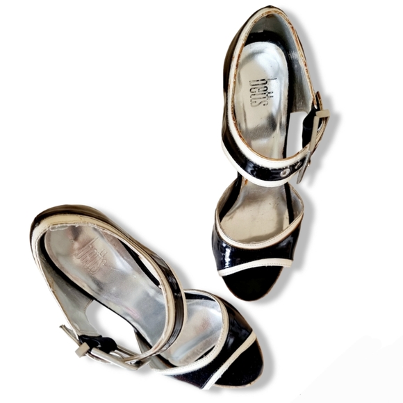 Vintage 2000's Y2k, Betts, "Dalmation" black and white, cork platform block heel - Picture 4 of 6